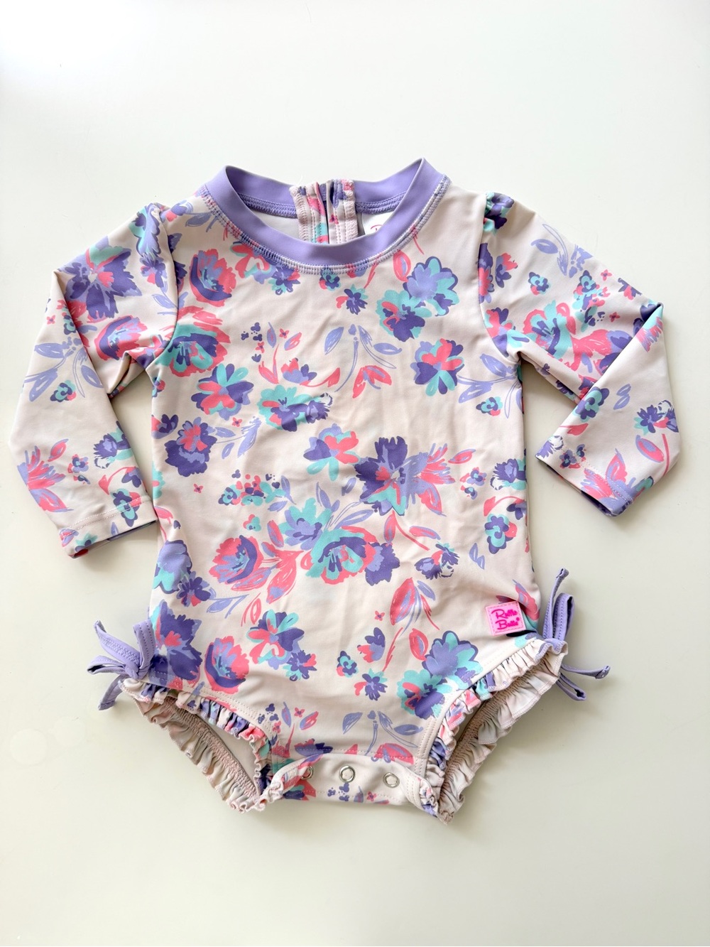 Ruffle Butts Lavender Floral Long-Sleeve One-Piece Swim